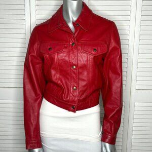 Uli Knecht Red Genuine Leather Trucker Jacket Women’s EU 36 US 4 S Cropped